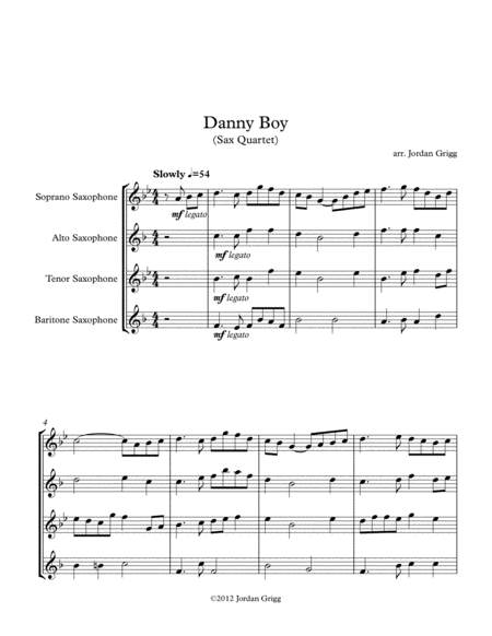 Free Sheet Music Danny Boy Sax Quartet