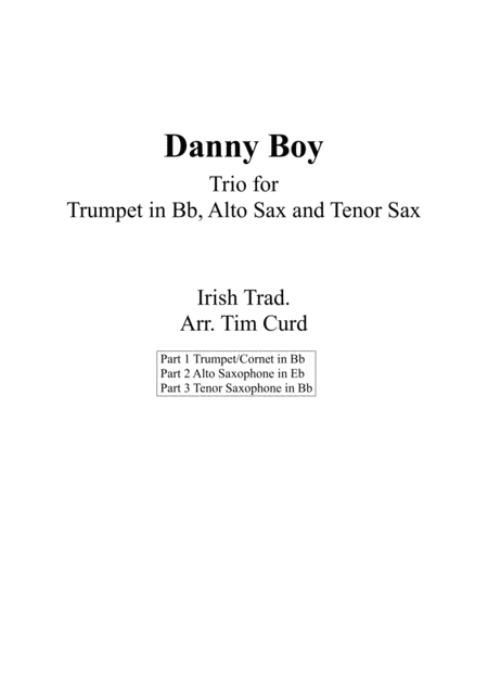 Danny Boy Trio For Trumpet In Bb Alto Sax And Tenor Sax Sheet Music