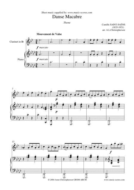 Danse Macabre Clarinet And Piano Sheet Music