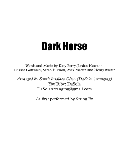 Dark Horse By Katy Perry String Quartet Arranged By Dasola Sheet Music