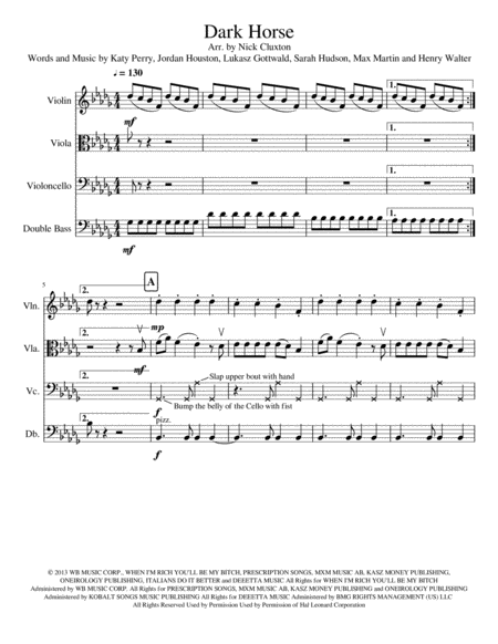 Dark Horse For String Quartet Sheet Music