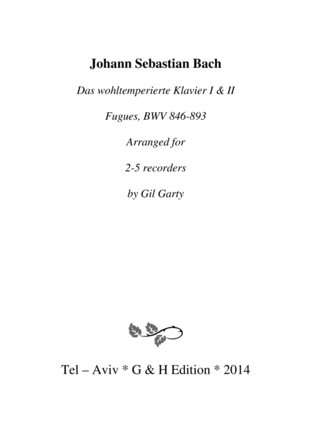 Das Wohltemperierte Klavier I Ii Fugues Arrangements For 2 5 Recorders Sheet Music