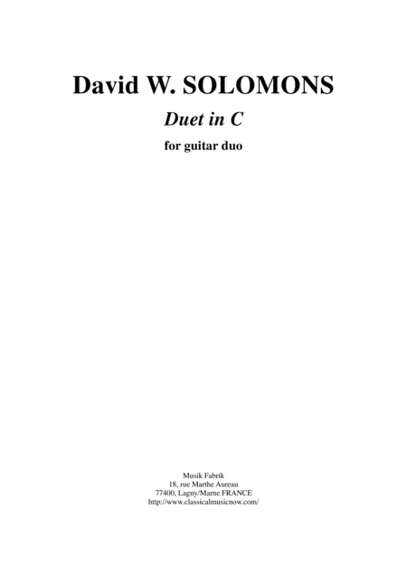 Free Sheet Music David W Solomons Duet In C For Two Guitars