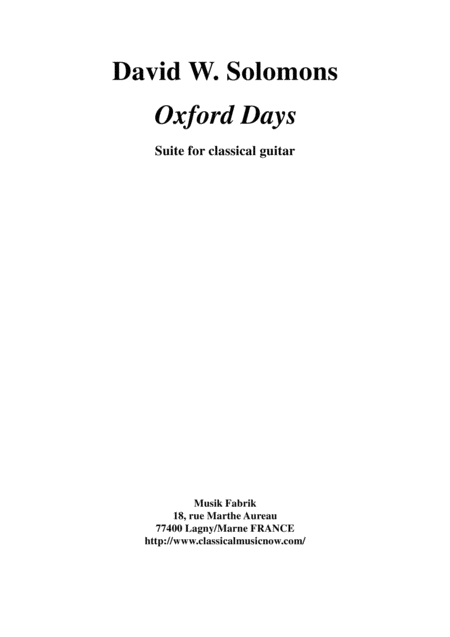 David W Solomons Oxford Days For Solo Guitar Sheet Music