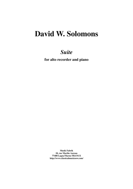 Free Sheet Music David W Solomons Suite For Alto Recorder And Piano