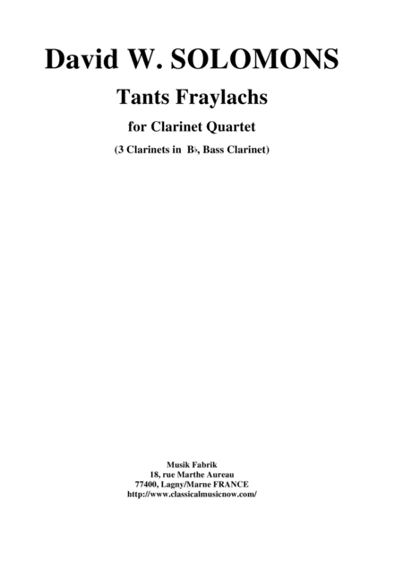 Free Sheet Music David W Solomons Tants Fraylachs Klezmer Style For 3 Bb Clarinets And Bass Clarinet