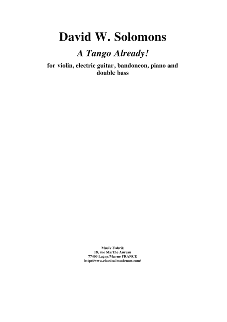 David Warin Solomons A Tango Already For Violin Electric Guitar Bandoneon Piano And Double Bass Sheet Music