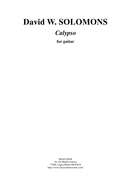 David Warin Solomons Calypso For Solo Guitar Sheet Music