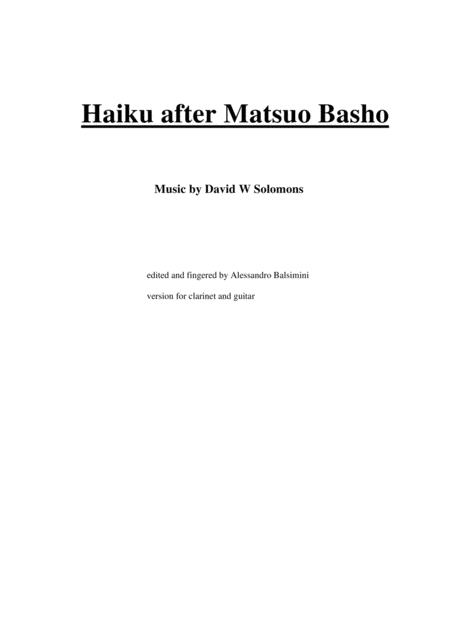 David Warin Solomons Haikus By Matsuo Basho For Bb Clarinet And Gutiar Sheet Music