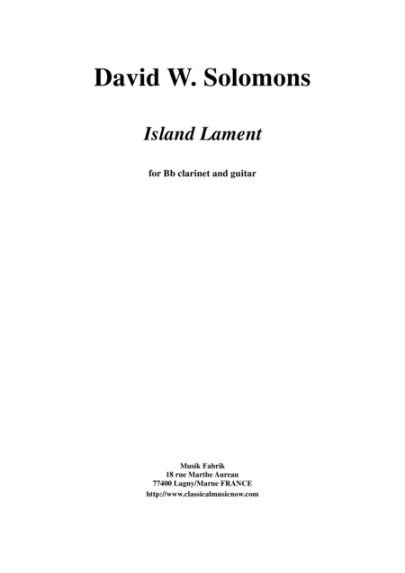 David Warin Solomons Island Lament For Bb Clarinet And Guitar Sheet Music