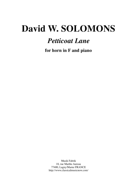 David Warin Solomons Petticoat Lane For F Horn And Piano Sheet Music