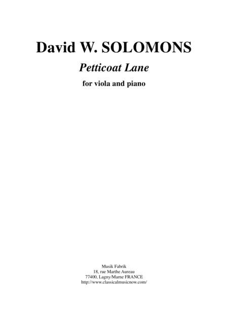 David Warin Solomons Petticoat Lane For Viola And Piano Sheet Music