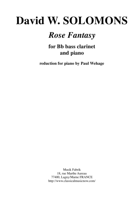 David Warin Solomons Rose Fantasy For Bb Bass Clarinet And Piano Sheet Music