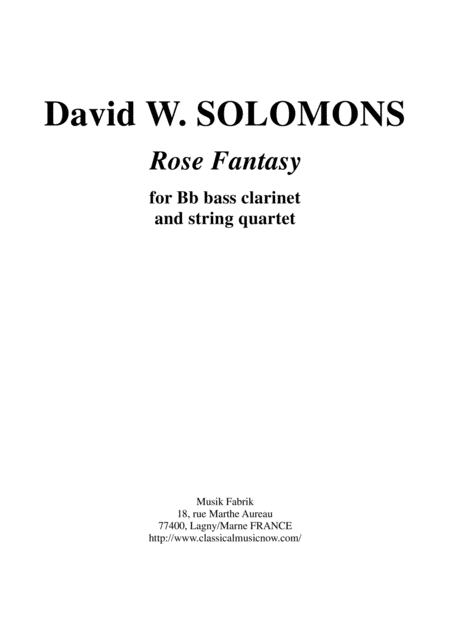 David Warin Solomons Rose Fantasy For Bb Bass Clarinet And String Quartet Sheet Music