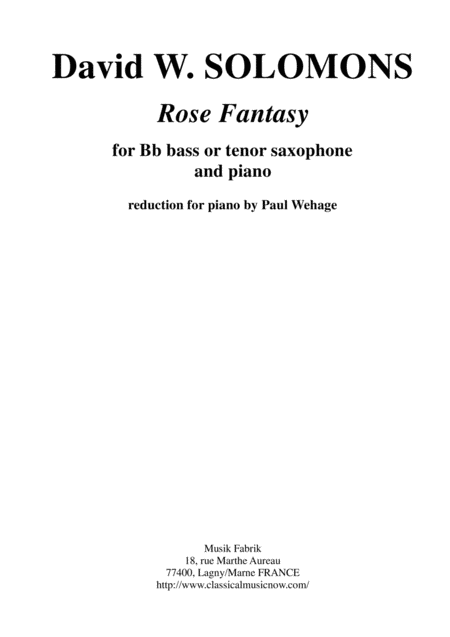 David Warin Solomons Rose Fantasy For Bb Bass Or Tenor Saxophone And Piano Sheet Music