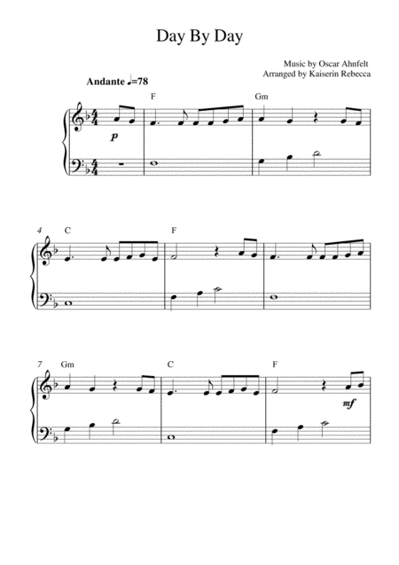 Free Sheet Music Day By Day Easy Piano Solo With Chords