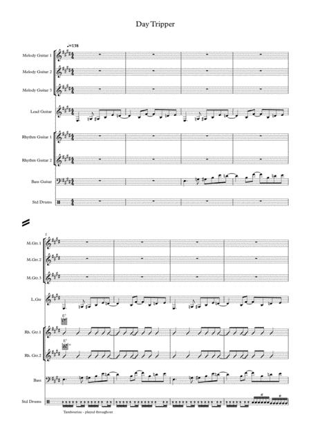 Day Tripper Guitar Ensemble Score Sheet Music