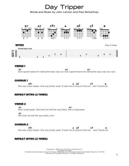 Free Sheet Music Day Tripper