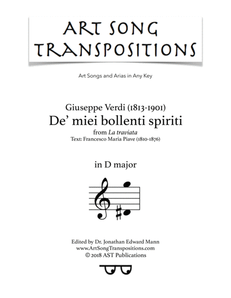 De Miei Bollenti Spiriti D Major Sheet Music