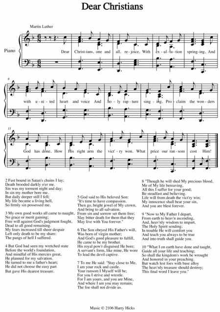 Dear Christians A New Tune To A Wonderful Martin Luther Hymn Sheet Music