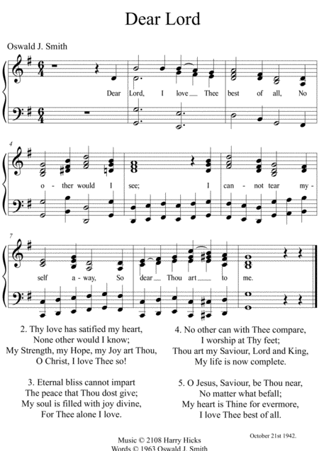 Free Sheet Music Dear Lord A New Tune To A Wonderful Oswald Smith Hymn