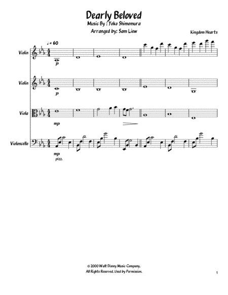 Dearly Beloved For String Quartet Sheet Music