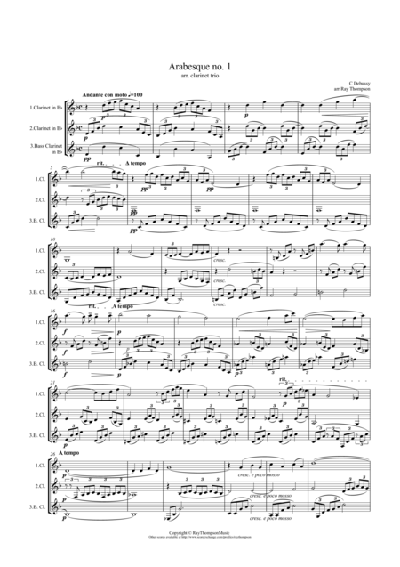 Debussy Arabesque No 1 Clarinet Trio Sheet Music