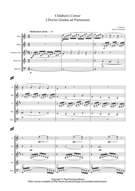 Free Sheet Music Debussy Childrens Corner A Selection Of 5 Pieces Wind Quintet