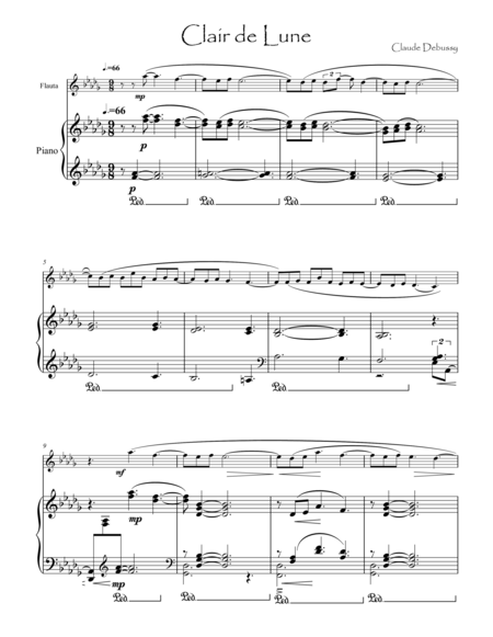 Free Sheet Music Debussy Clair De Lune For Flute Piano