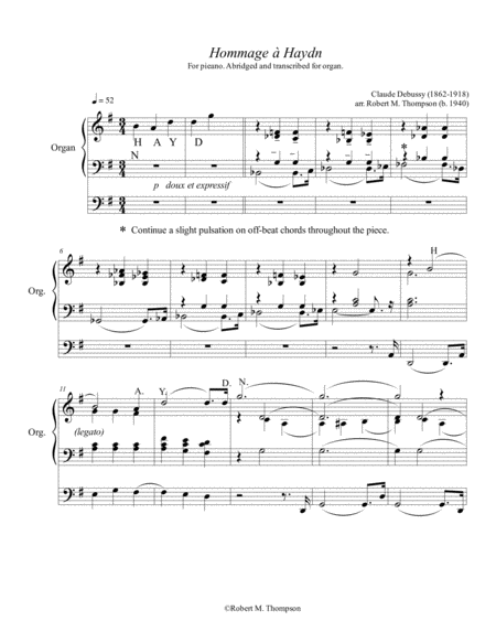 Debussy Composed An Unusual Piano Piece Using Notes To Spell Haydn This Is An Organ Adaptation With Pedal Sheet Music