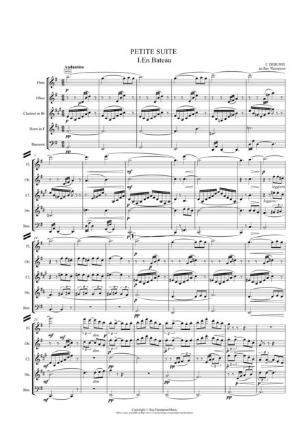 Debussy Petite Suite Complete En Bateau Cortege Minuet Ballet Wind Quintet Sheet Music