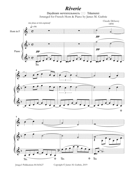 Free Sheet Music Debussy Reverie For French Horn Piano