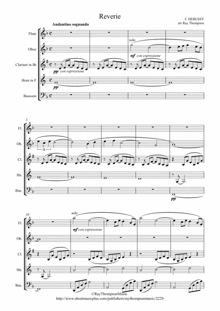 Free Sheet Music Debussy Reverie Wind Quintet
