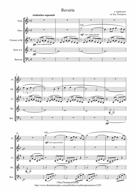 Debussy Reverie Wind Quintet Sheet Music