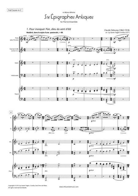 Debussy Six Pigraphes Antiques For Flute Clarinet Violin Cello And Piano Full Score Sheet Music