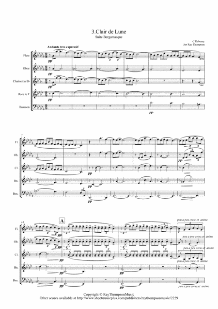 Free Sheet Music Debussy Suite Bergamasque Mvt 3 Clair De Lune Wind Quintet