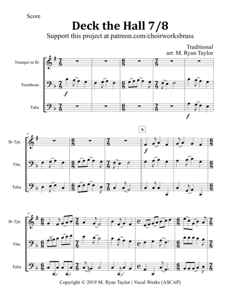 Deck The Hall 7 8 For Brass Trio Sheet Music