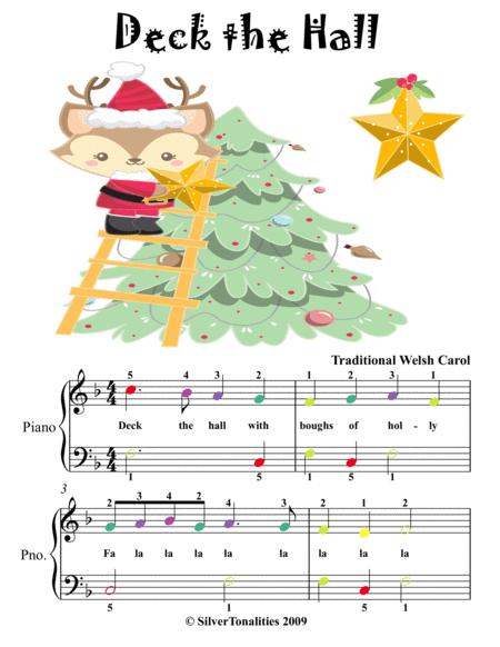 Free Sheet Music Deck The Hall Easiest Piano Sheet Music With Colored Notes
