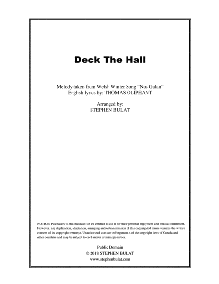 Deck The Hall Lead Sheet Arranged In Traditional And Jazz Style Key Of G Sheet Music