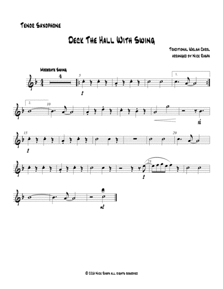 Free Sheet Music Deck The Hall With Swing Tenor Saxophone Part