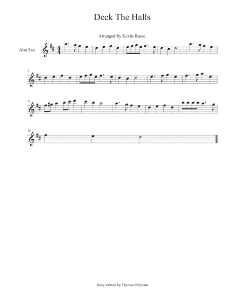 Deck The Halls Alto Sax Sheet Music