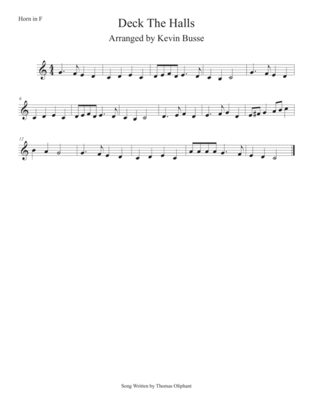 Free Sheet Music Deck The Halls Easy Key Of C Horn In F