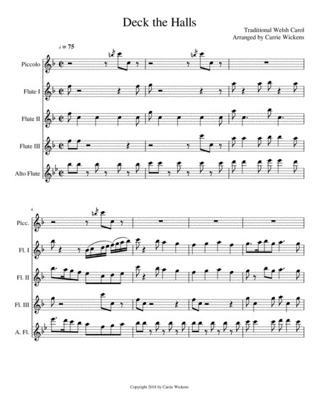 Deck The Halls Flute Choir Sheet Music