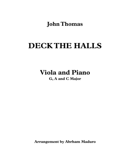 Deck The Halls Viola And Piano Three Tonalities Included Sheet Music