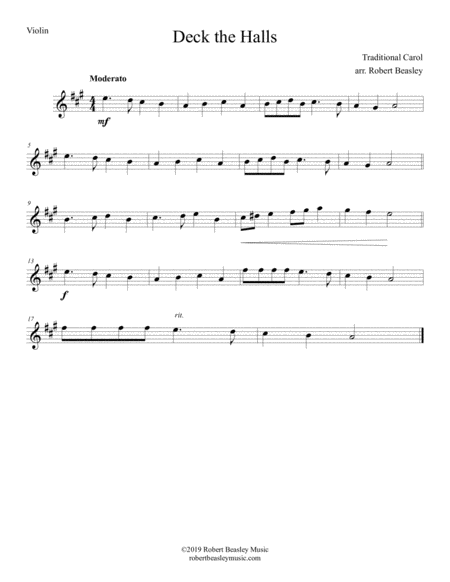 Free Sheet Music Deck The Halls Violin W Piano Accomp