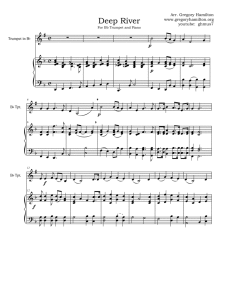 Free Sheet Music Deep River Arranged For Bb Trumpet And Piano
