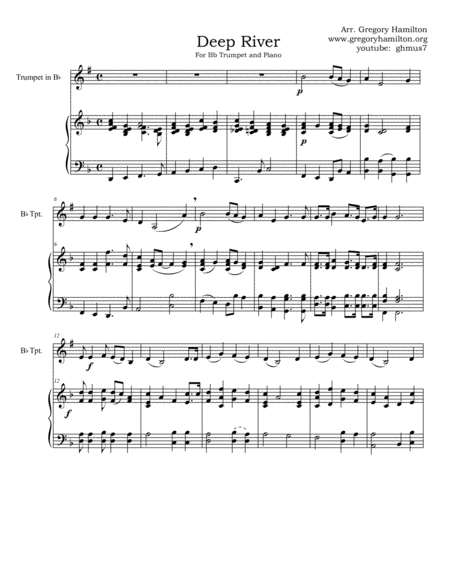 Deep River Arranged For Bb Trumpet And Piano Sheet Music