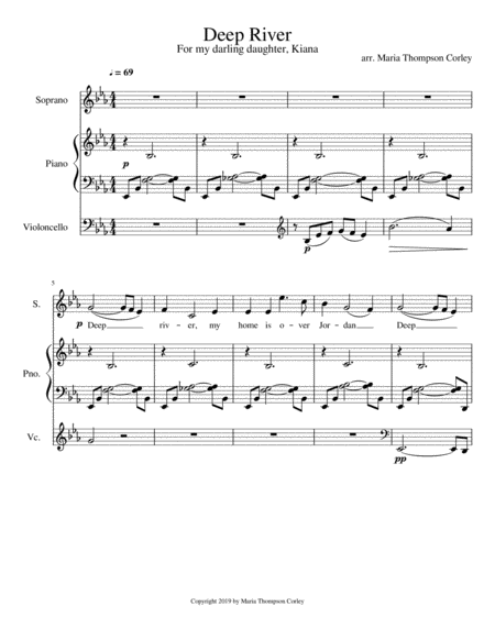 Free Sheet Music Deep River Voice Piano Cello