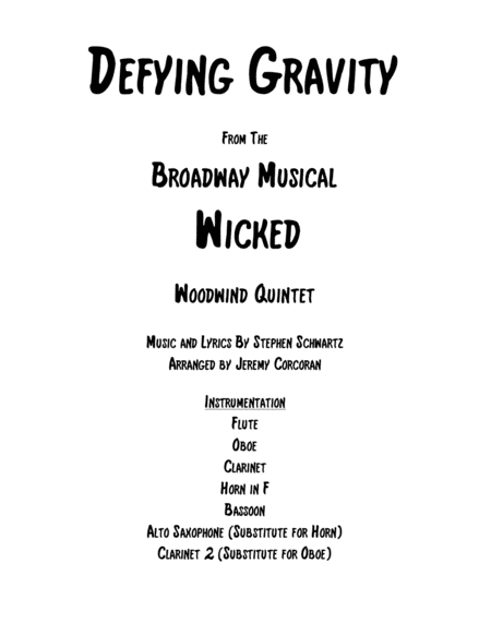 Defying Gravity For Woodwind Quintet Sheet Music