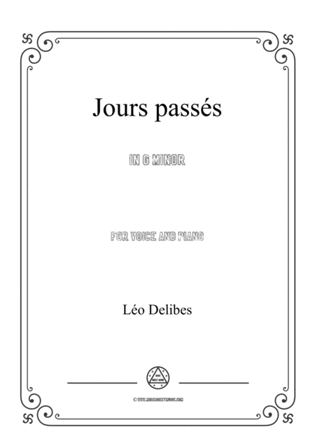 Delibes Jours Passs In G Minor For Voice And Piano Sheet Music